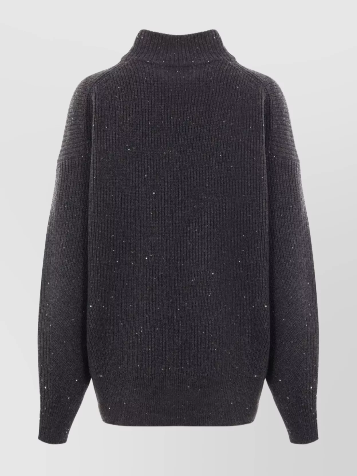 Brunello Cucinelli Ribbed Mock Neck Sweater With Subtle Sparkling Accents In Gray