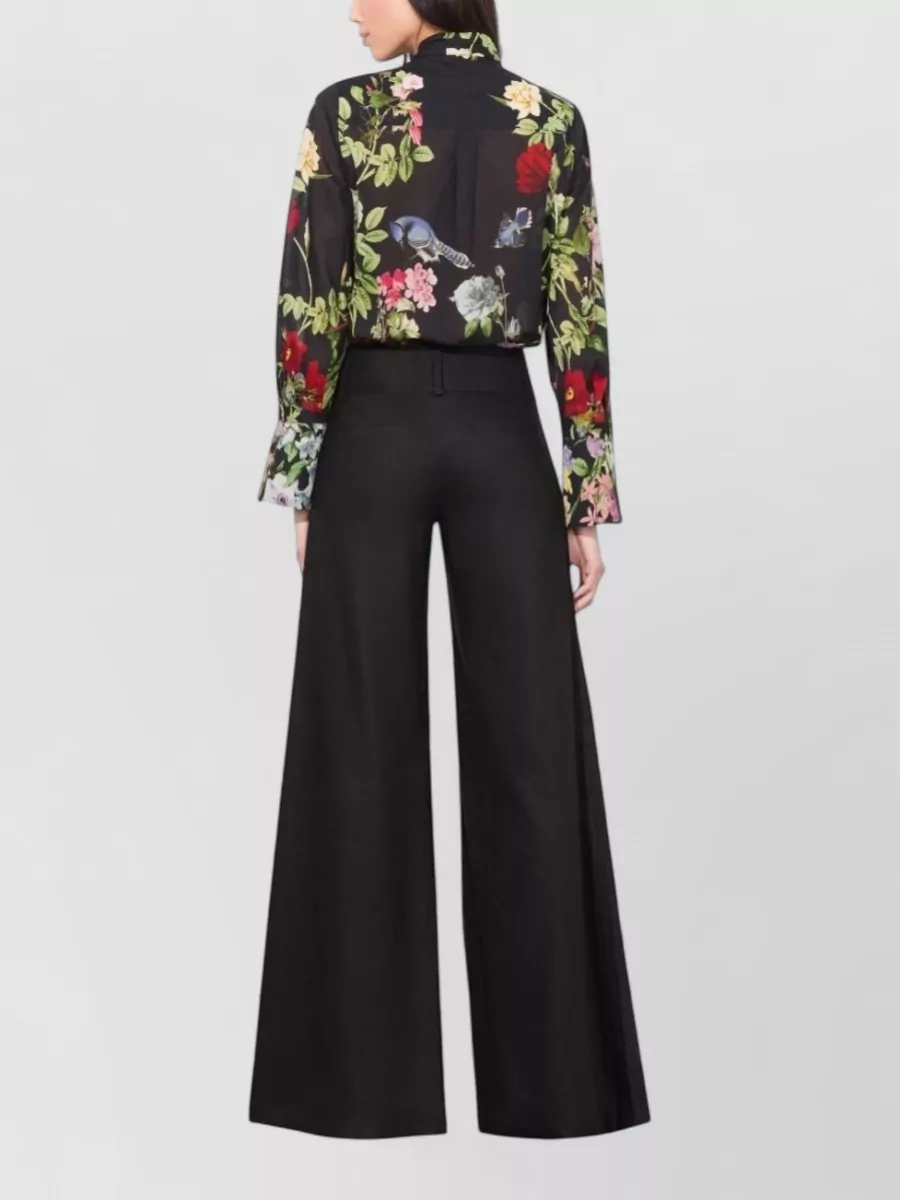 Alice + Olivia Floral-Print Pussy-Bow Cotton Blouse