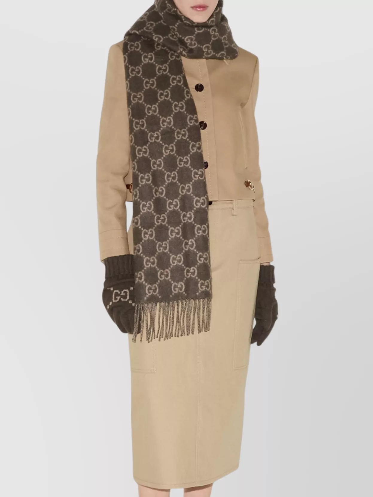 Gucci Fringed Cashmere Shawl Gg Reversible Design