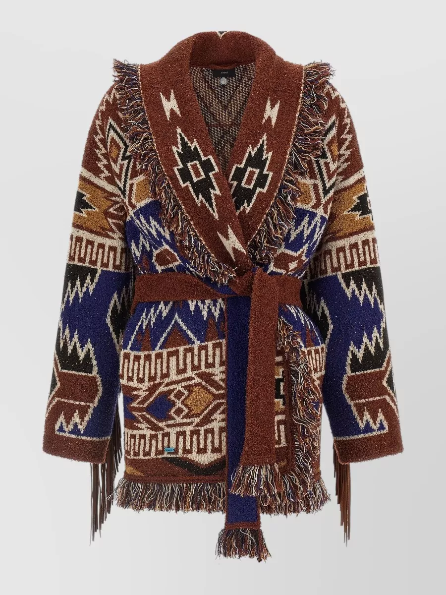 Alanui wool oversized fringed jacquard cardigan