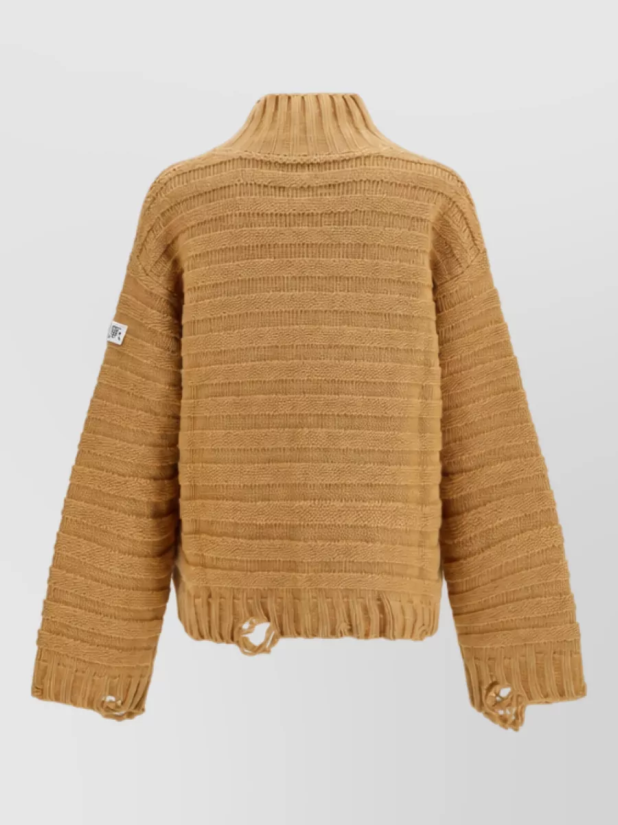 Mm6 Maison Margiela Wool Distressed Ribbed Turtleneck Jumper