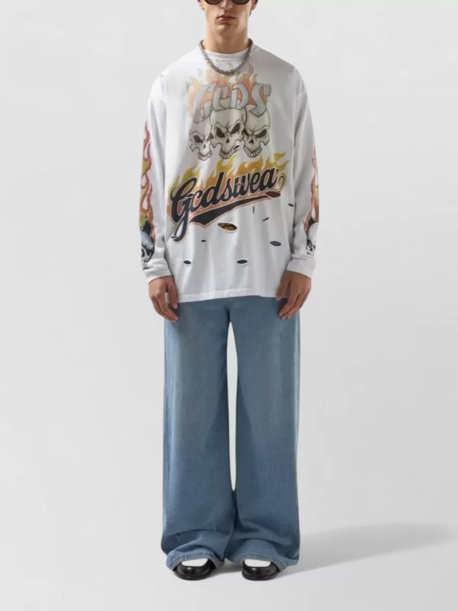Gcds Printed Long-Sleeve Cotton T-Shirt