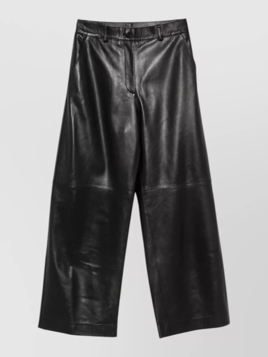P.a.r.o.s.h Leather Wide-leg Trousers In Black