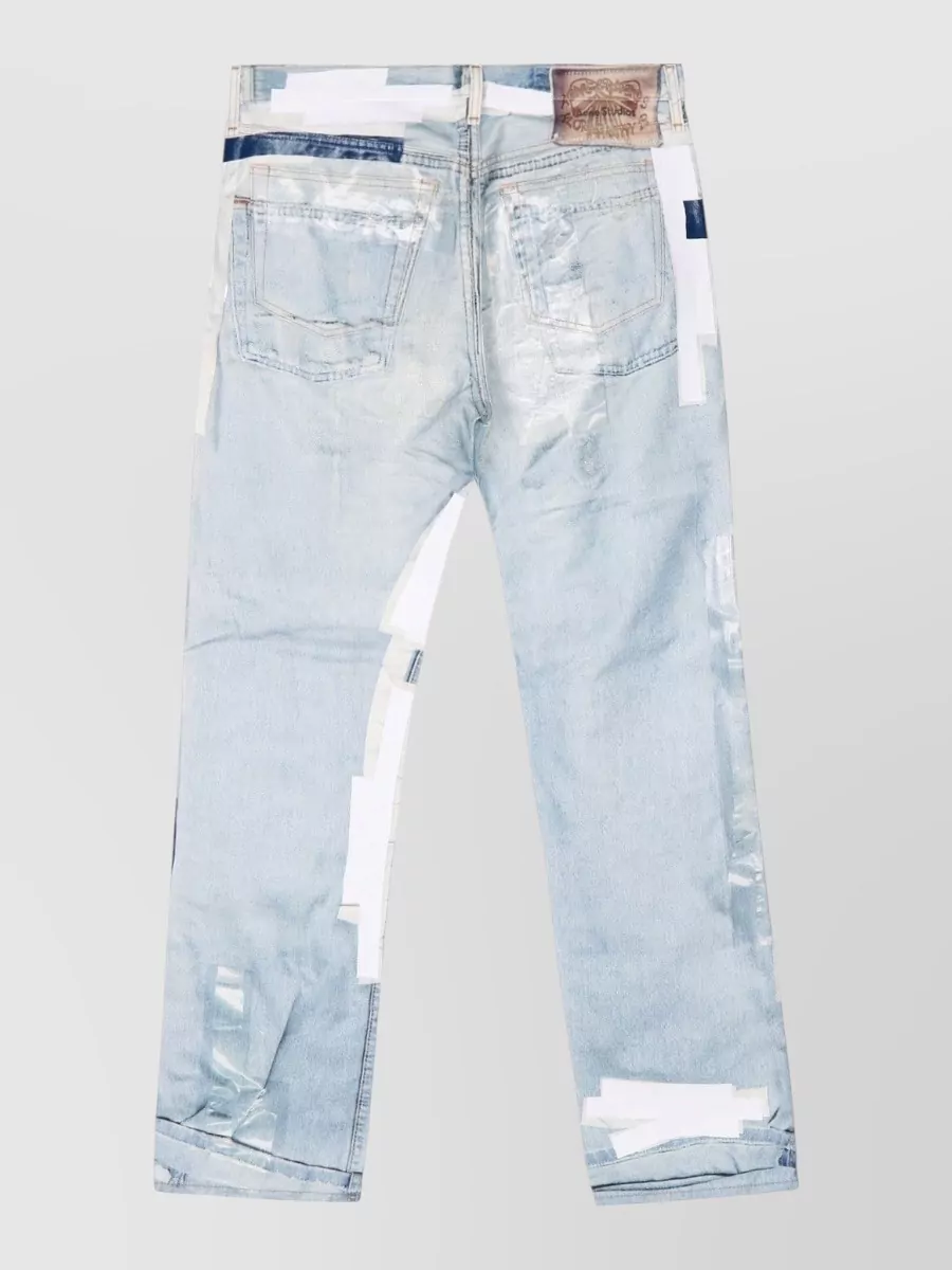 Acne Studios Denim Straight Jeans Distressed Patchwork Five Pocket In Multi