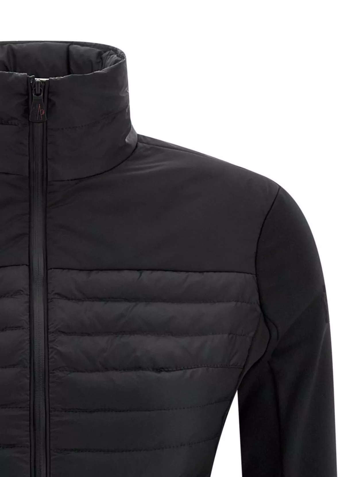 Moncler Quilted High Collar Long Sleeve Cardigan In Black