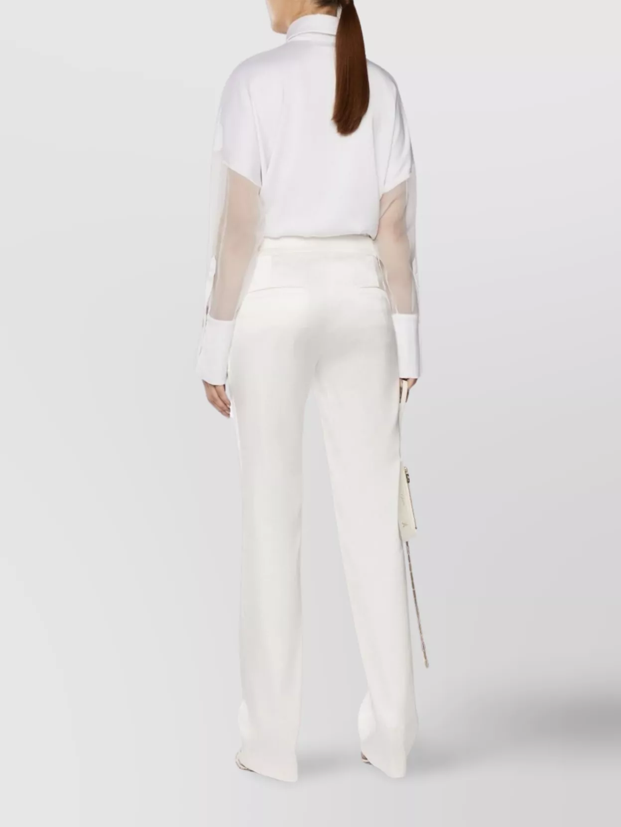Genny Satin Shirt With French Cuffs And Long Sheer Sleeves In White