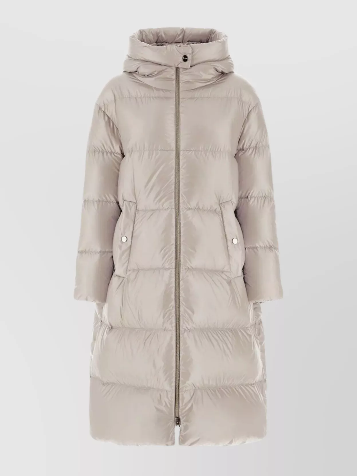 Herno Long Quilted Jacket With Hood And Pockets In Neutral
