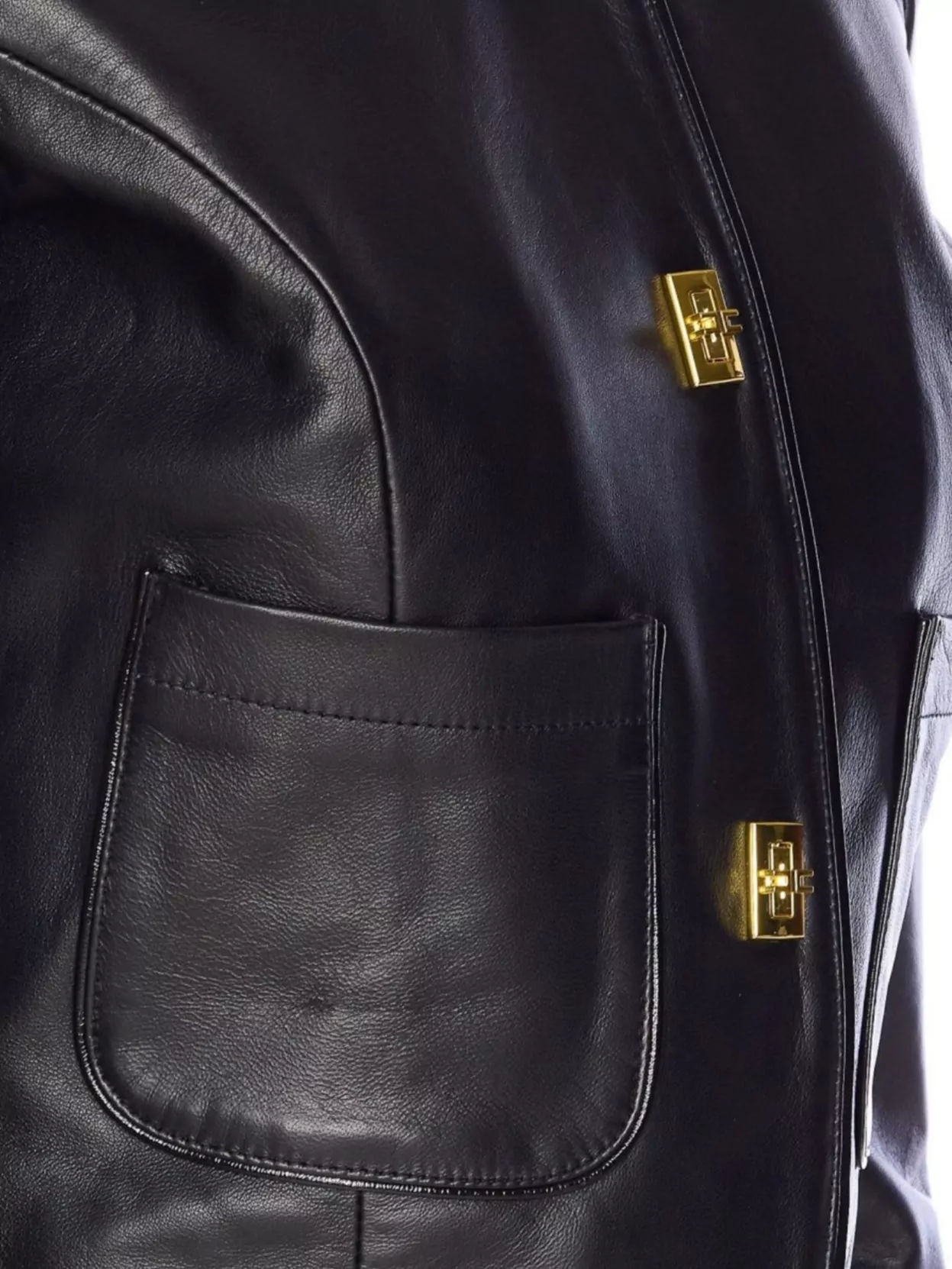 Elisabetta Franchi Leather Jacket Crewneck Cropped Length