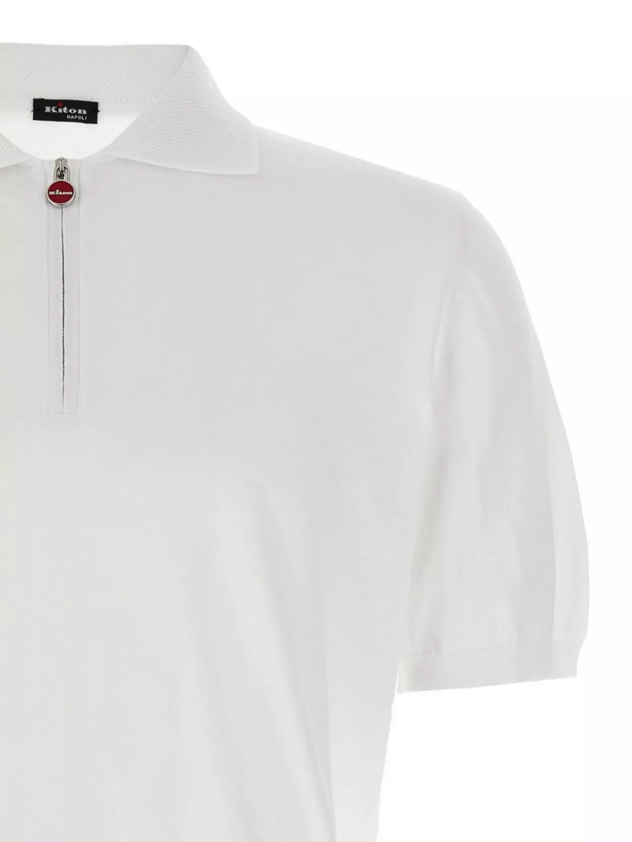 Shop Kiton Textured Polo Shirt With Collar And Short Sleeves