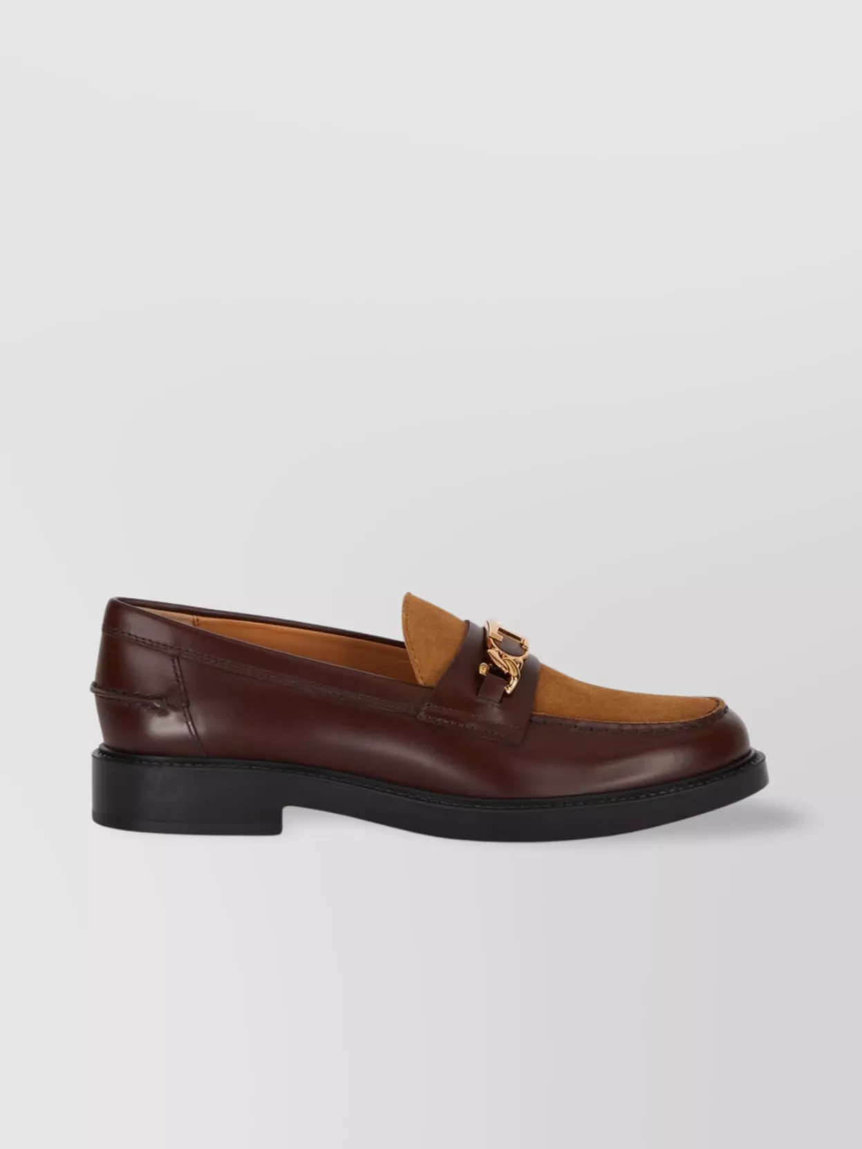 Tod's Hardware Block Heel Two-tone Loafers In Brown