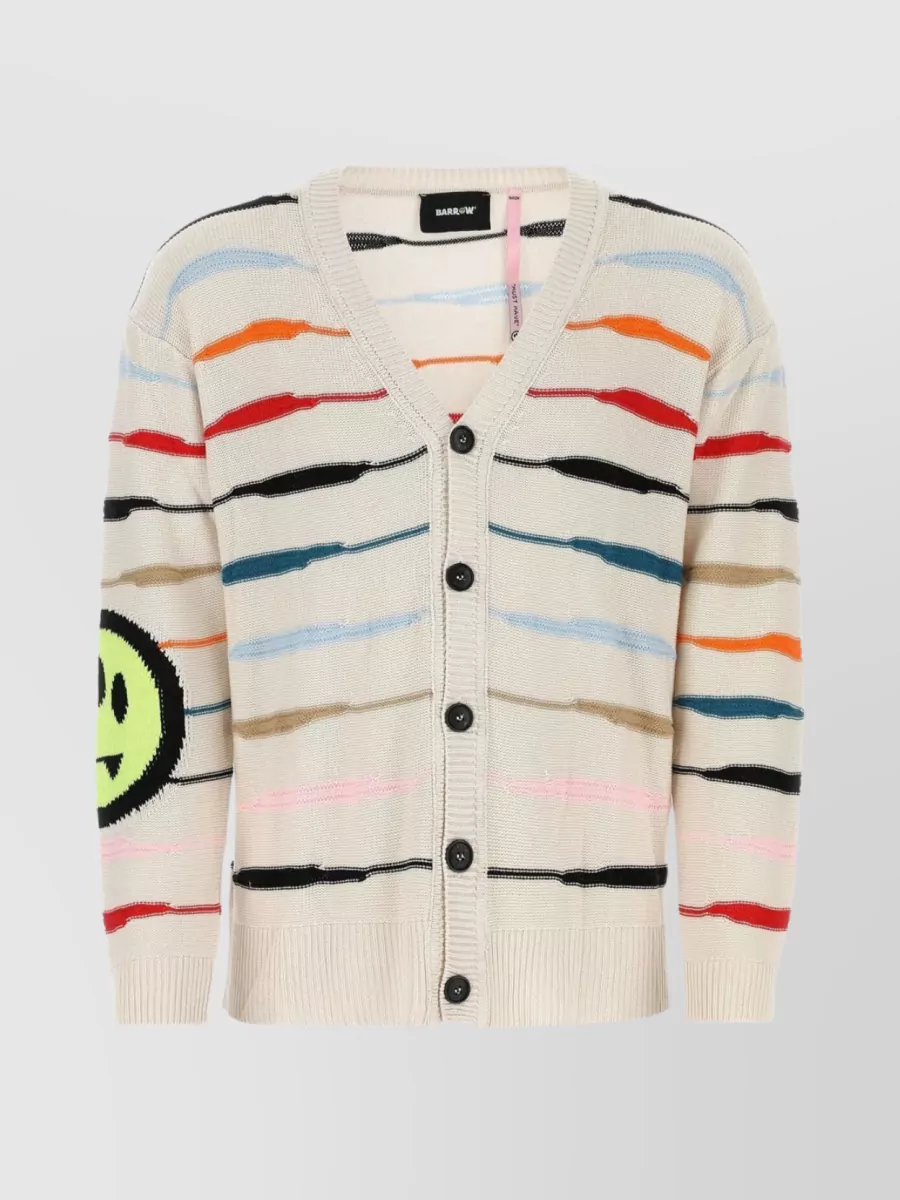 Shop Barrow Viscose Cardigan With Oversized V-neck And Striped Embroidery In Cream