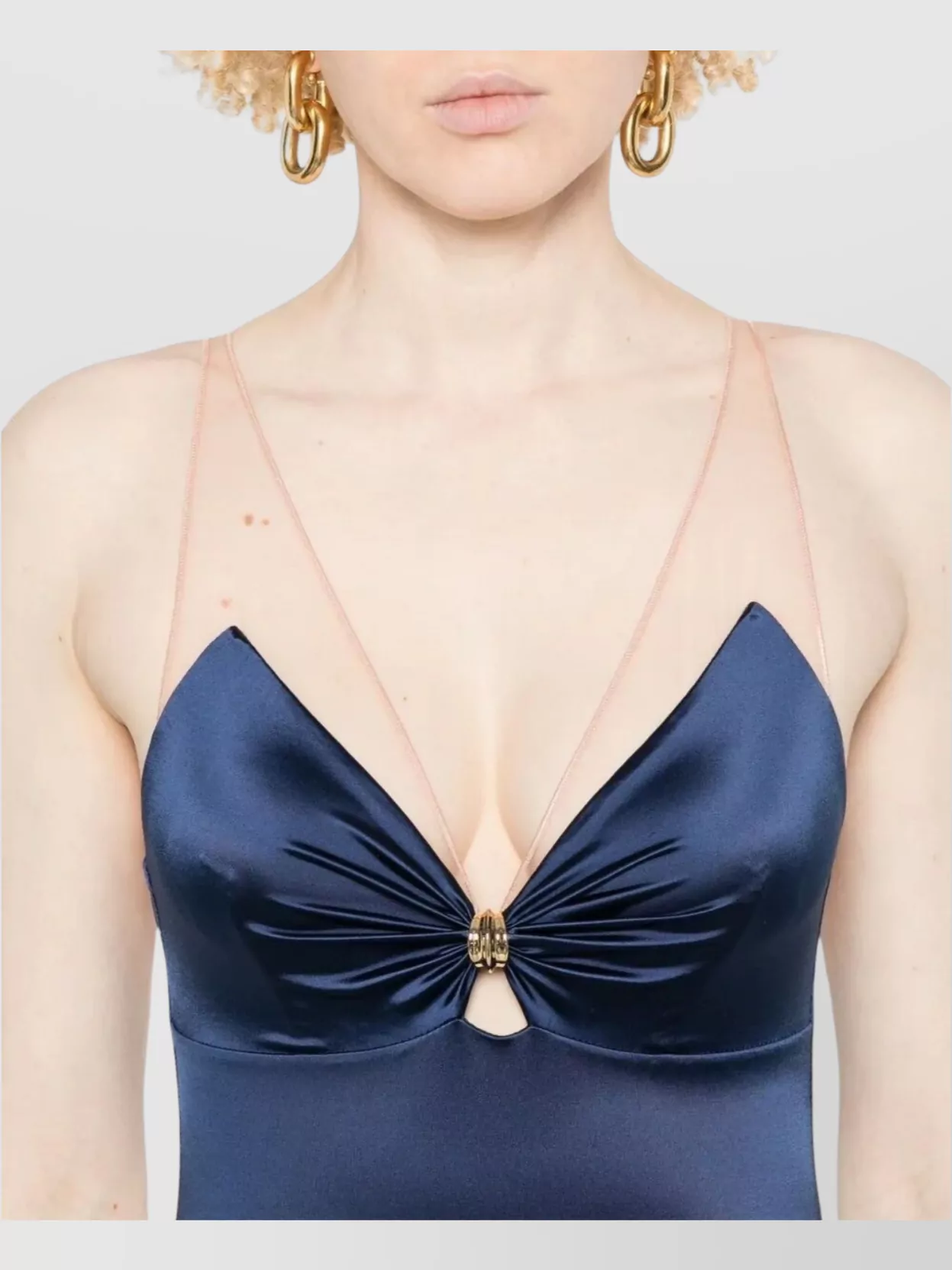 Elisabetta Franchi Sheer Back Ruched Bodysuit With Ring Embellishment