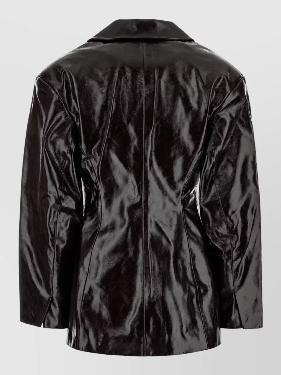 Ganni Faux Leather Single-Breasted Coat