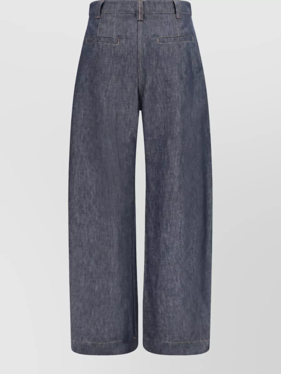Brunello Cucinelli Denim High-Rise Wide-Leg Pleated Trousers