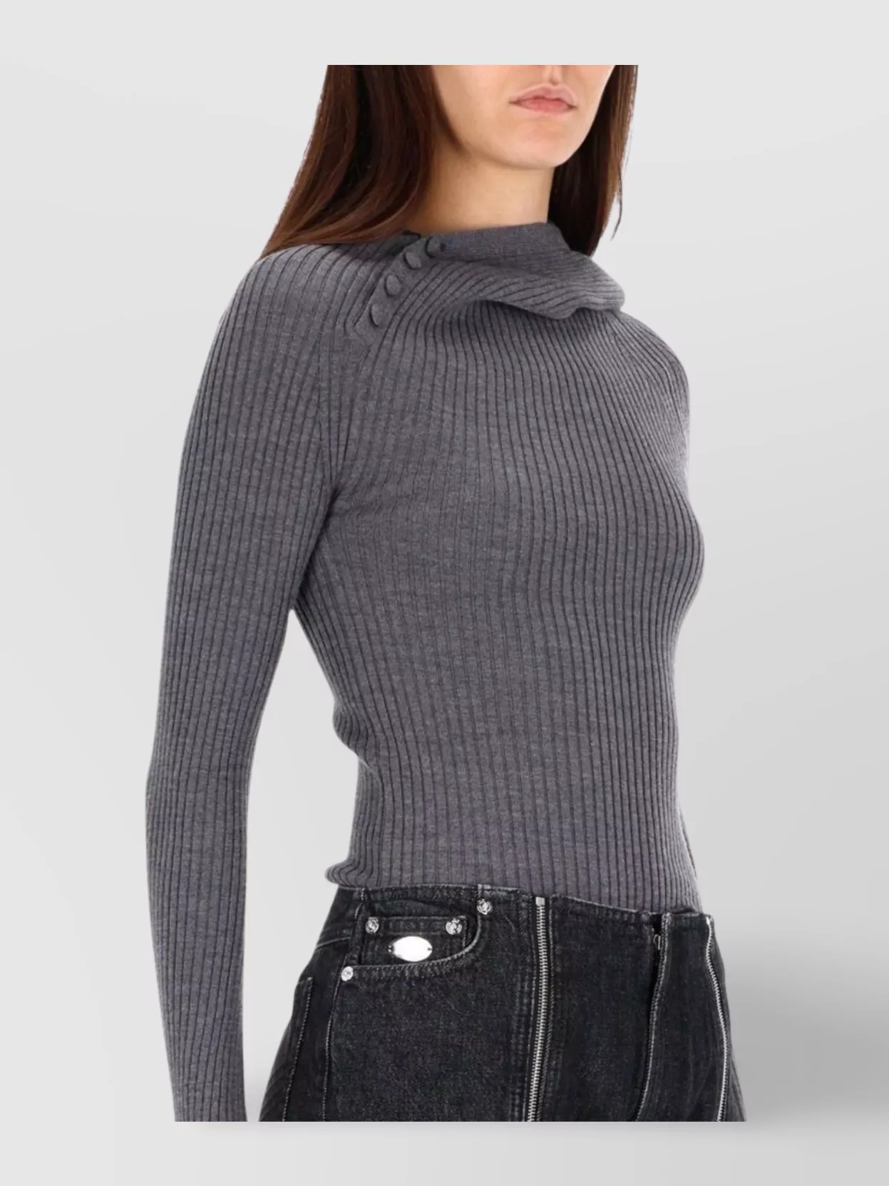 Jean Paul Gaultier Asymmetric Neck Long Sleeve Knitwear Top