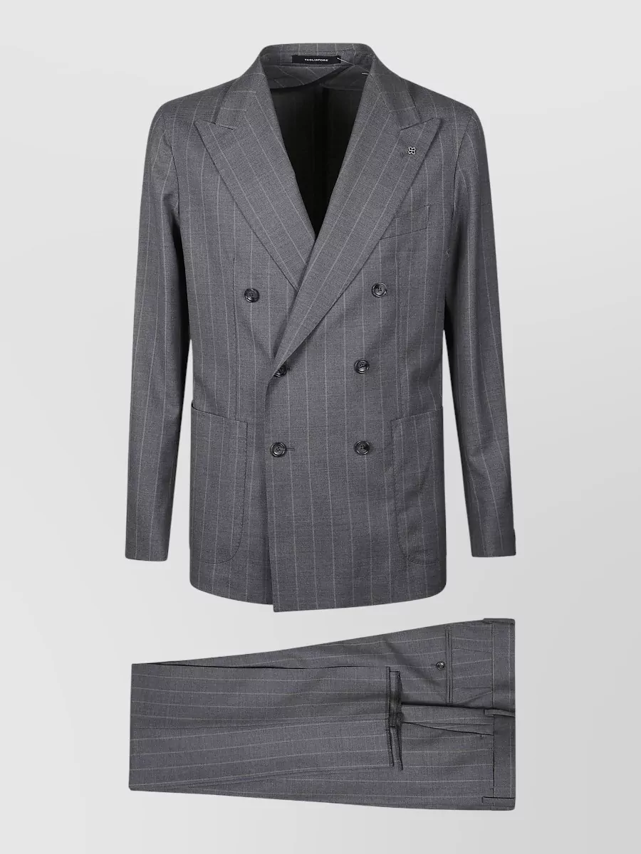 Tagliatore Double-breasted Pinstripe Jacket And Pockets In Gray