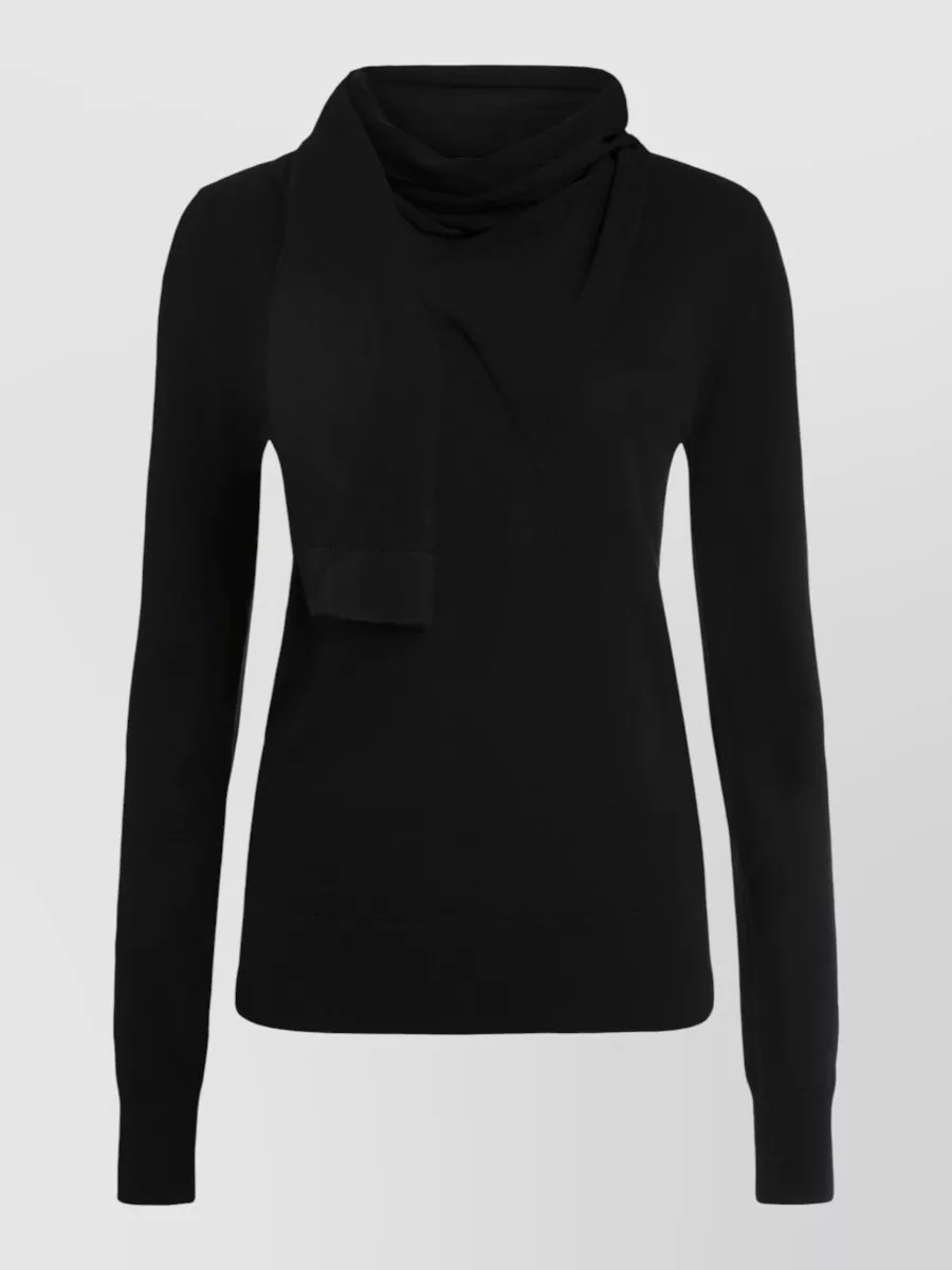 Totême Wool Silk Tie Neck Ribbed Knit Sweater