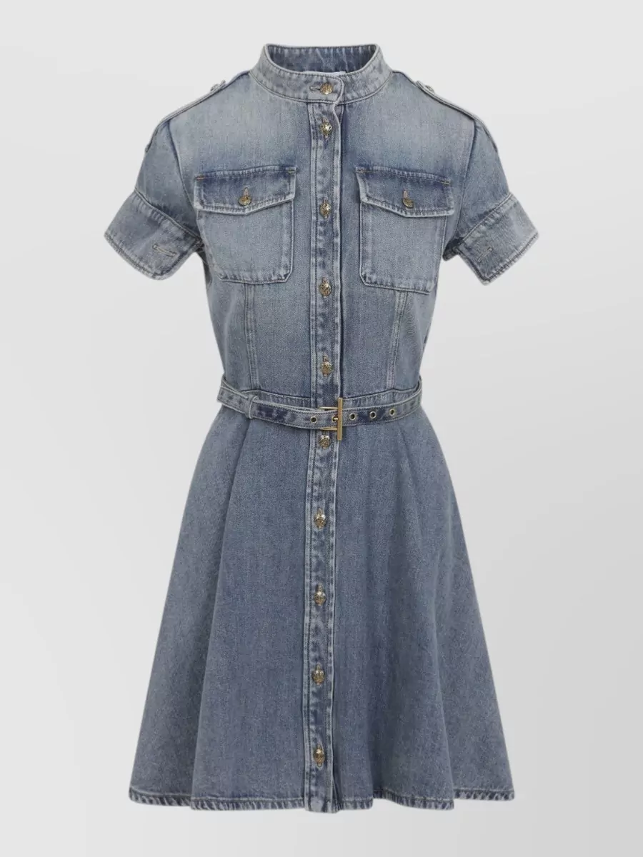 Alexander McQueen denim belted short-sleeve mini dress