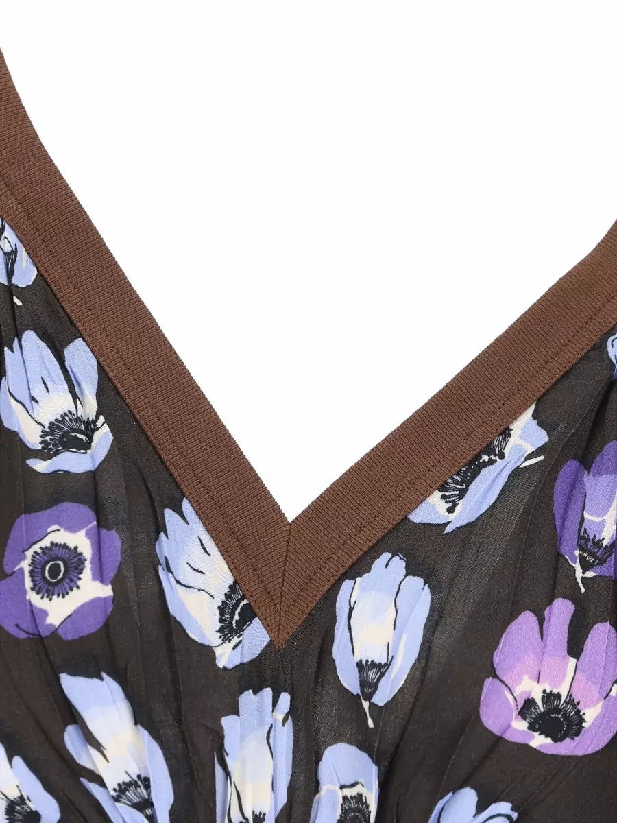 Prada Floral-Print V-Neck Midi Dress