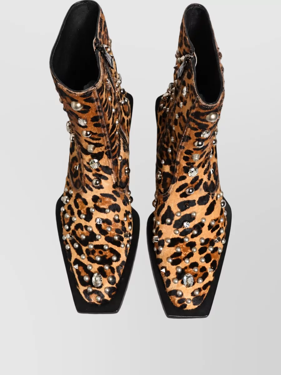 Dolce&Gabbana Leopard Embellished Mid Calf Leather Boots