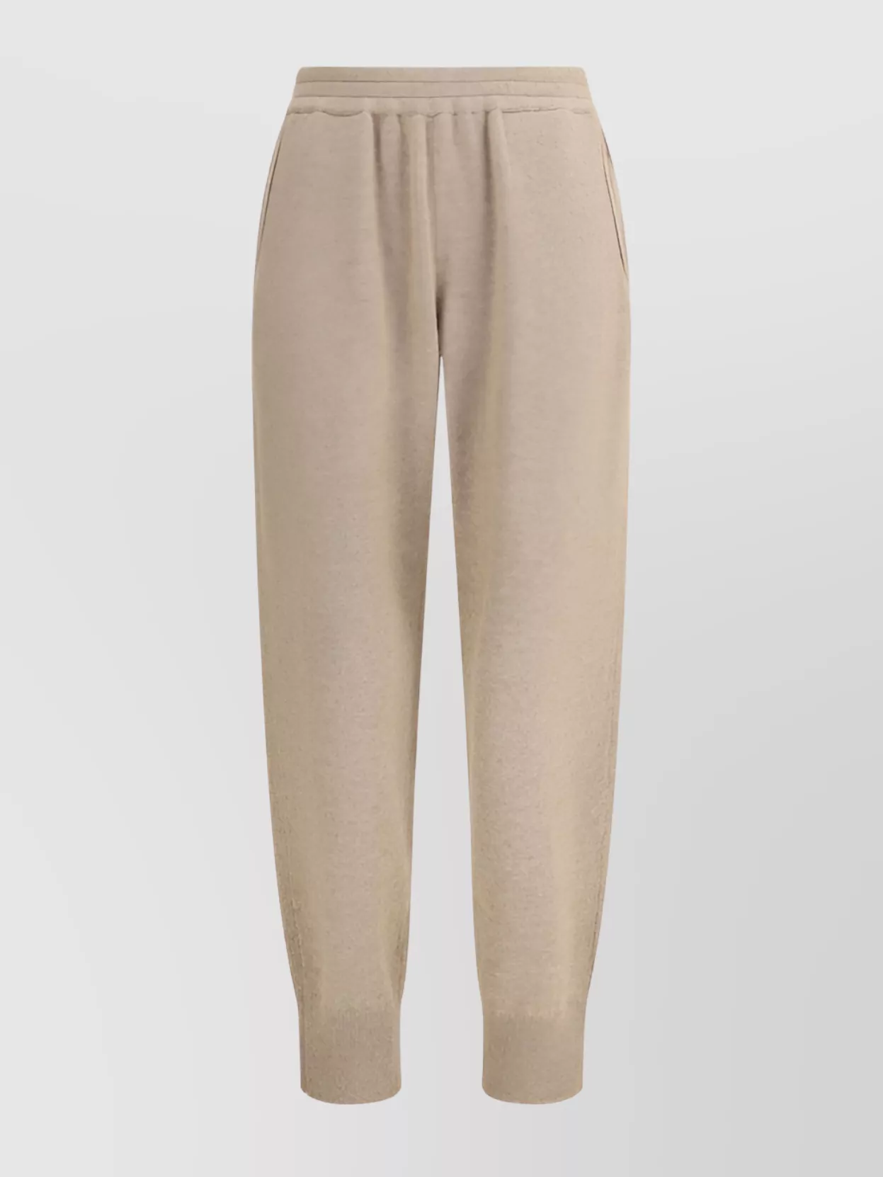Brunello Cucinelli Ribbed Cuffs Cashmere Pants In Neutral