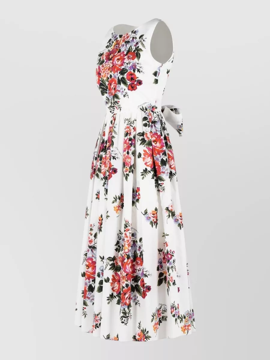Dolce&Gabbana Fiori Cotton Dress Bow Floral Midi
