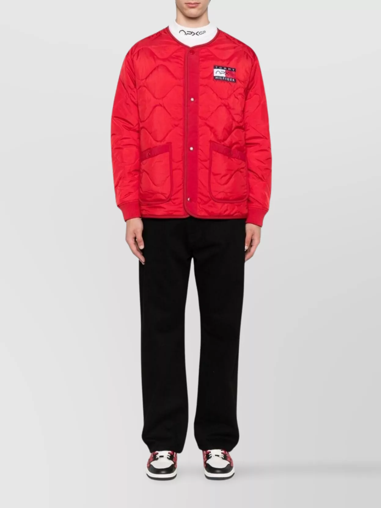 Tommy Hilfiger Quilted Front Pockets Ribbed Cuffs Sweatshirt In Red