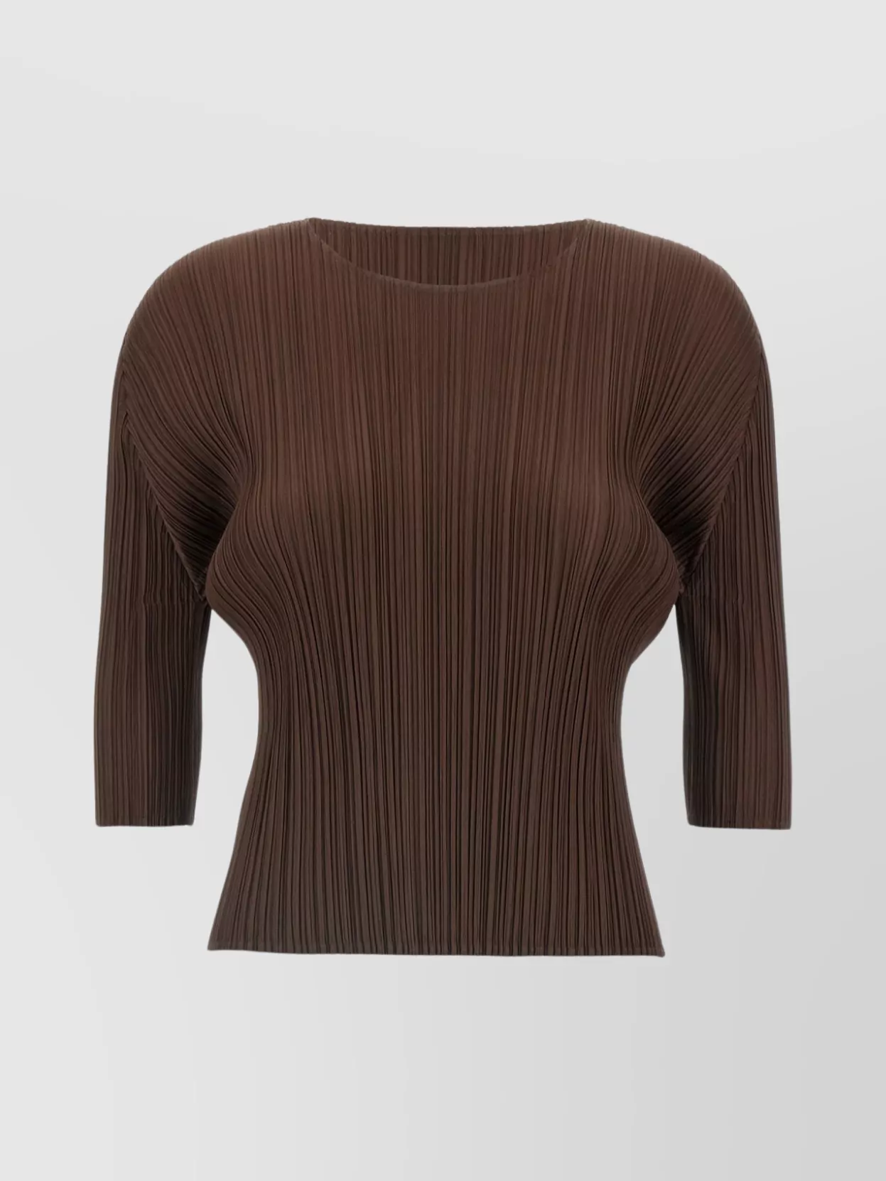 Issey Miyake March Pleated 3/4 Sleeves Round Neck Top