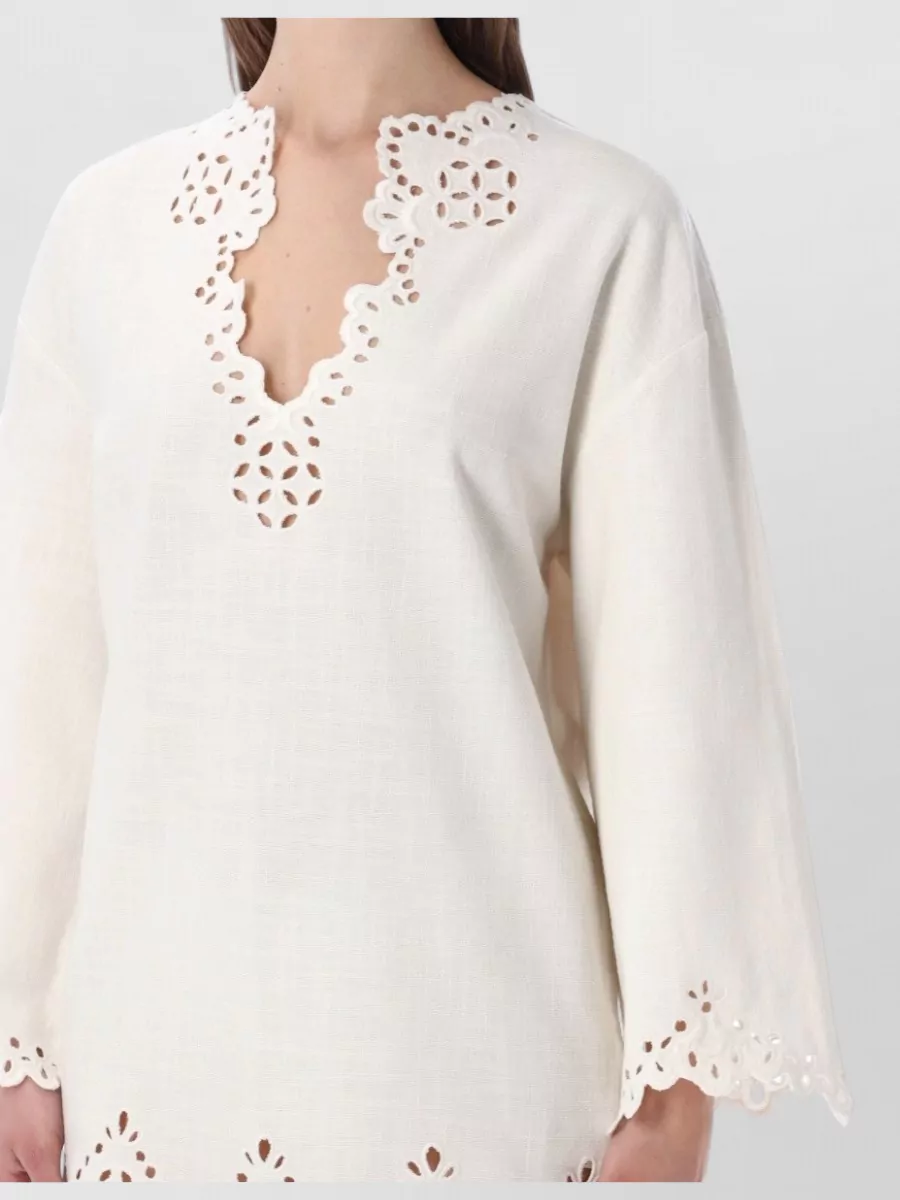 Isabel Marant Etoile Sherazade Scalloped Eyelet V Neck Mini Dress