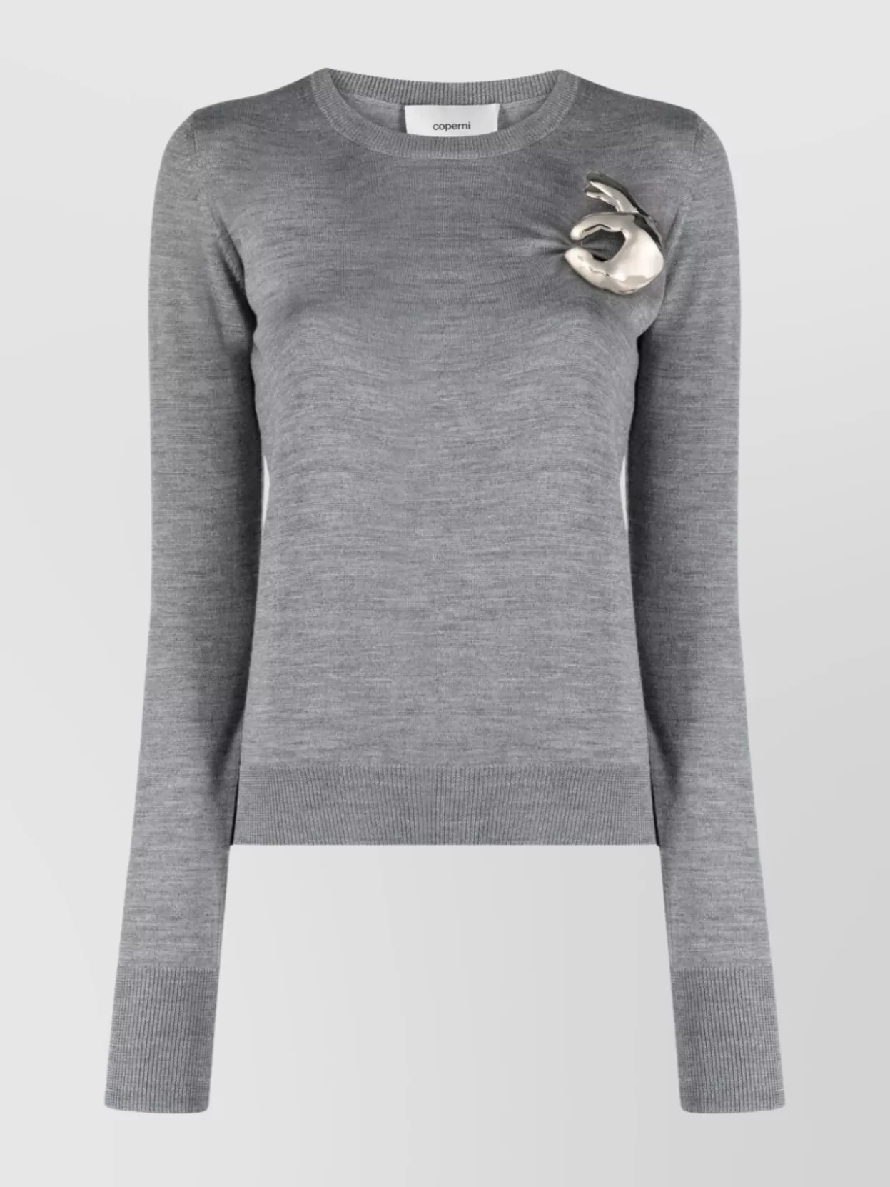 Shop Coperni Versatile Knit Crewneck With Long Sleeves And Ribbed Details In Grey