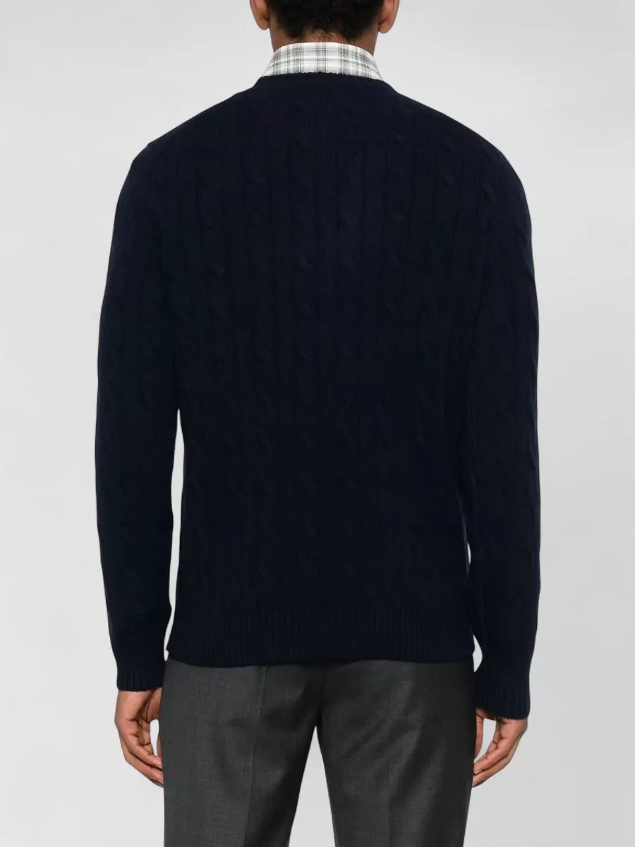 Mc2 Saint Barth Cable Knit Crew Neck Sweater With Ribbed Cuffs