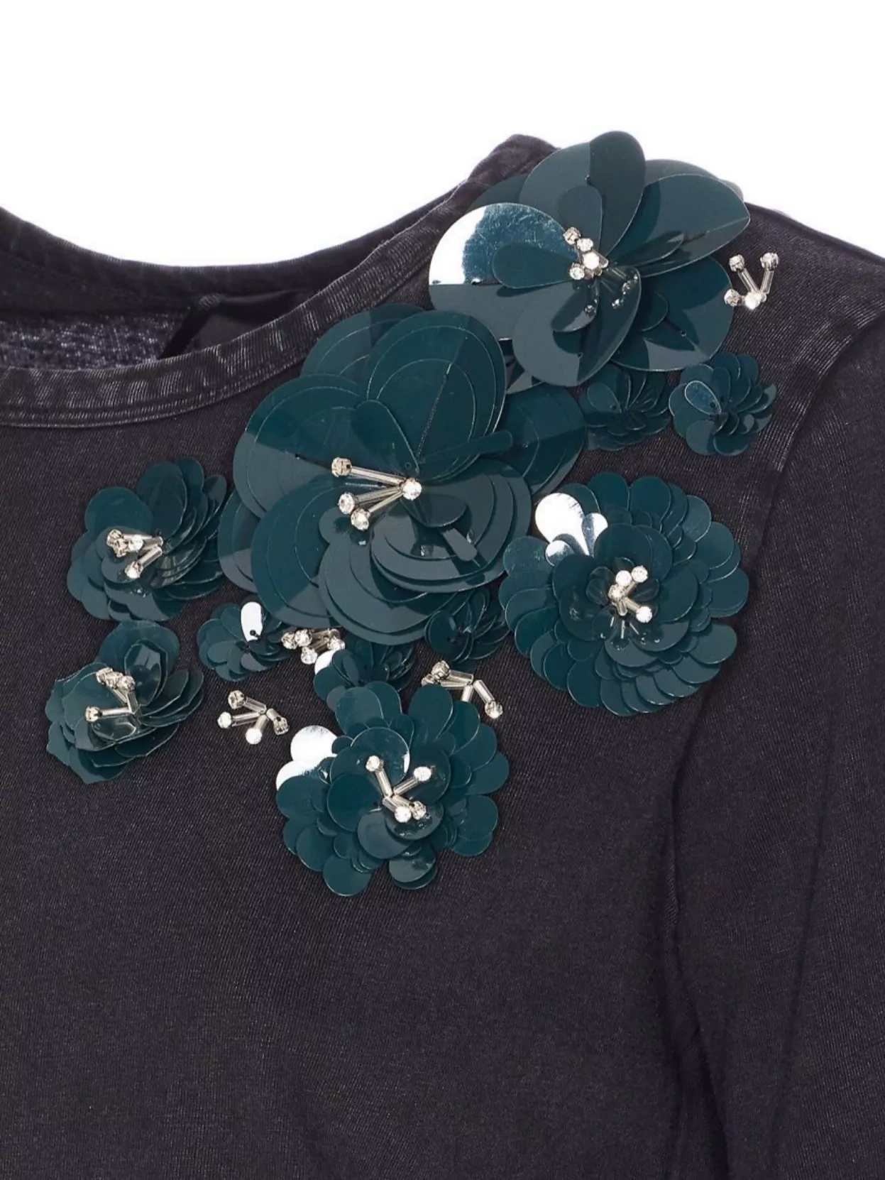 Pinko Front Sequins Floral Short Sleeve Top