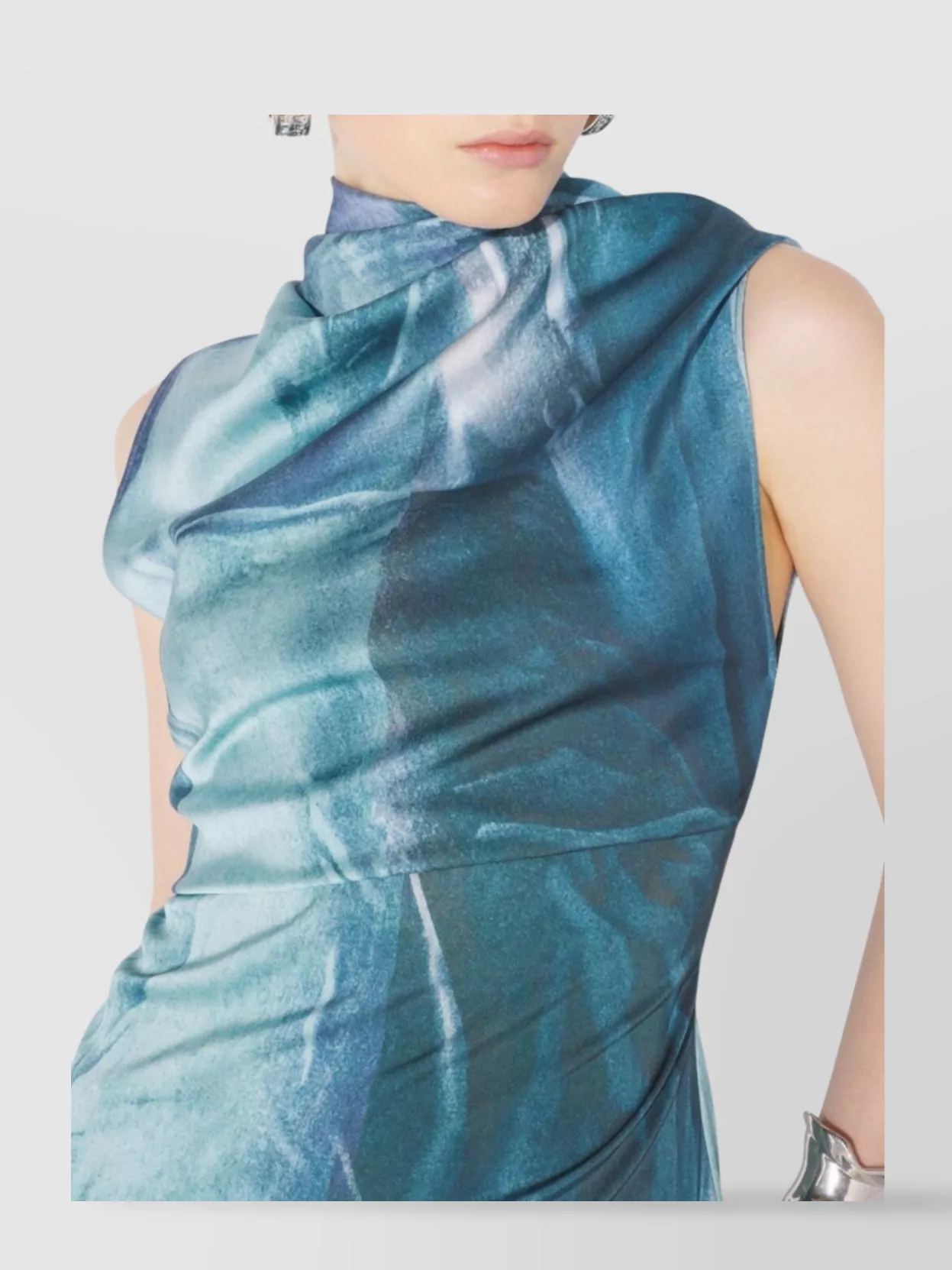 Jean Paul Gaultier Draped Satin Dress Abstract Print