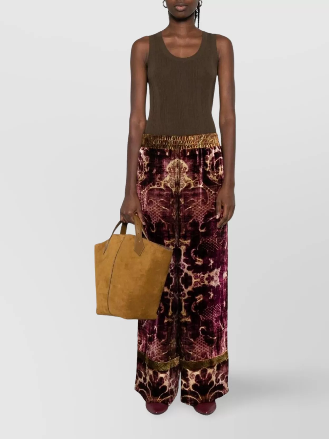 Pierre Louise Mascia Luxe Velvet Wide-leg Trousers In Multi
