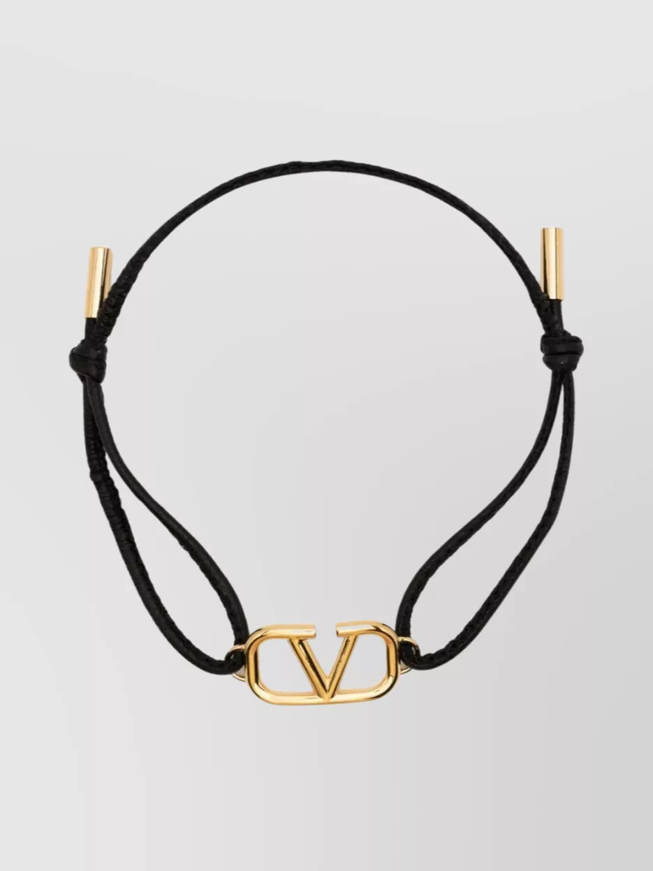 Shop Valentino Vlogo Signature Leather Cord Bracelet In Black
