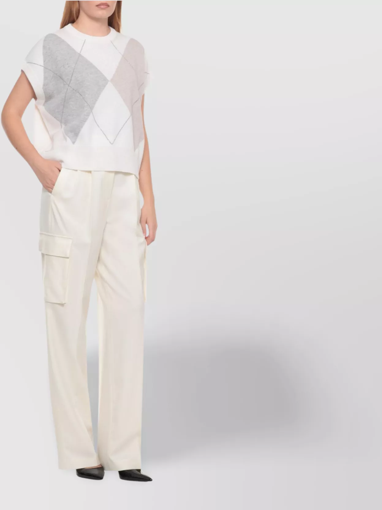 Peserico Sleeveless Argyle Knit Top Lurex