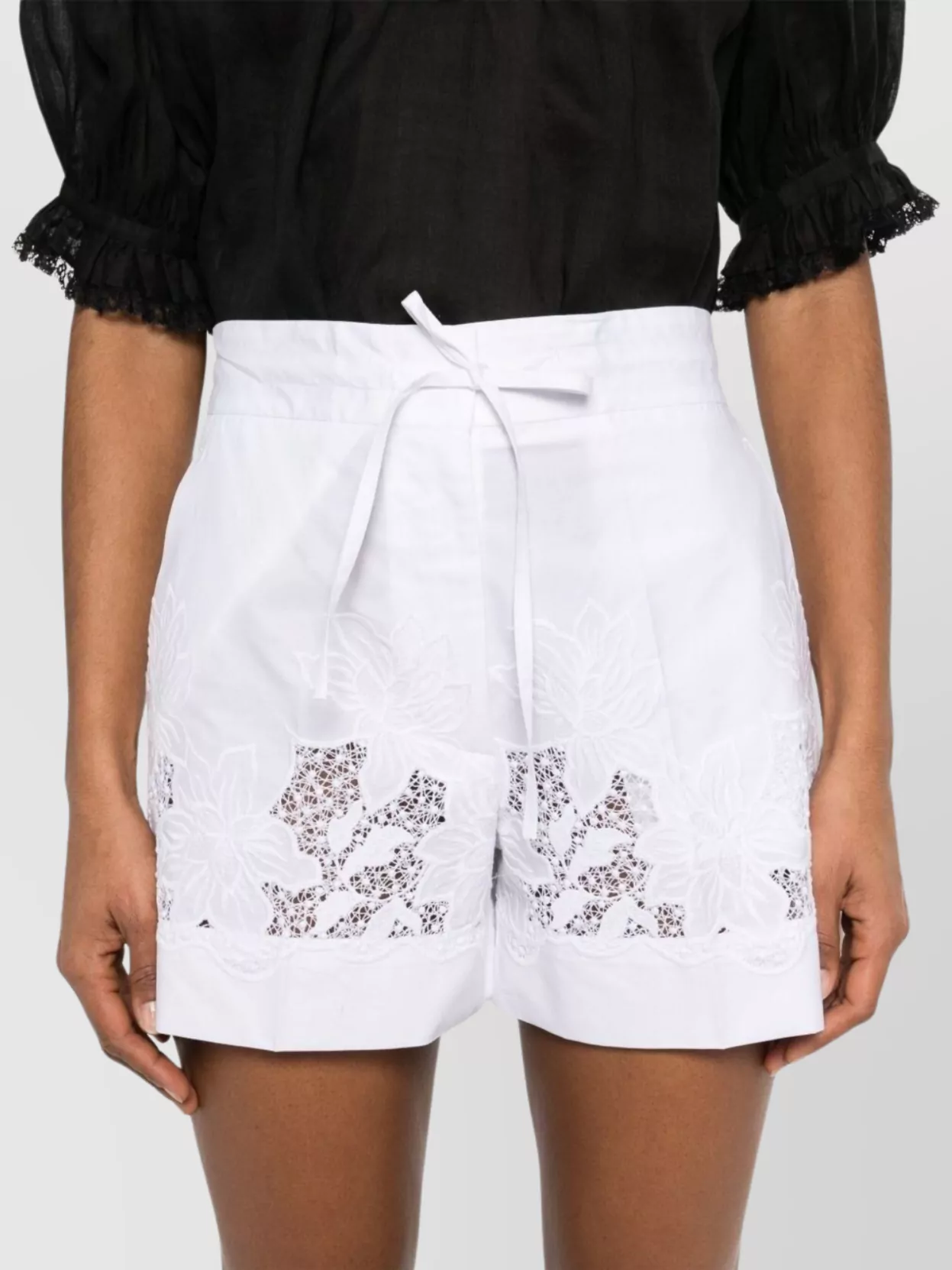 Parosh High-Waisted Lace Detail Shorts