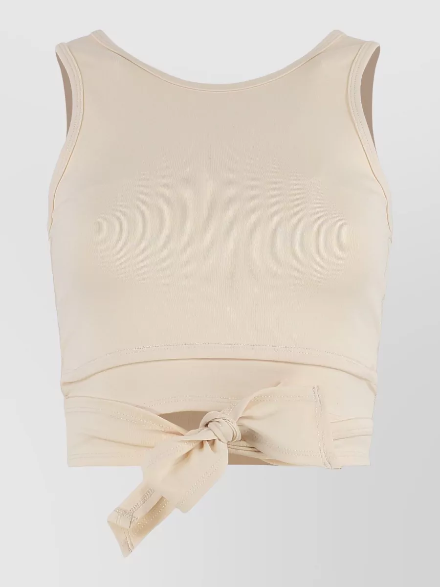 Live The Process Cropped Knot Front Sleeveless Top In Neutral