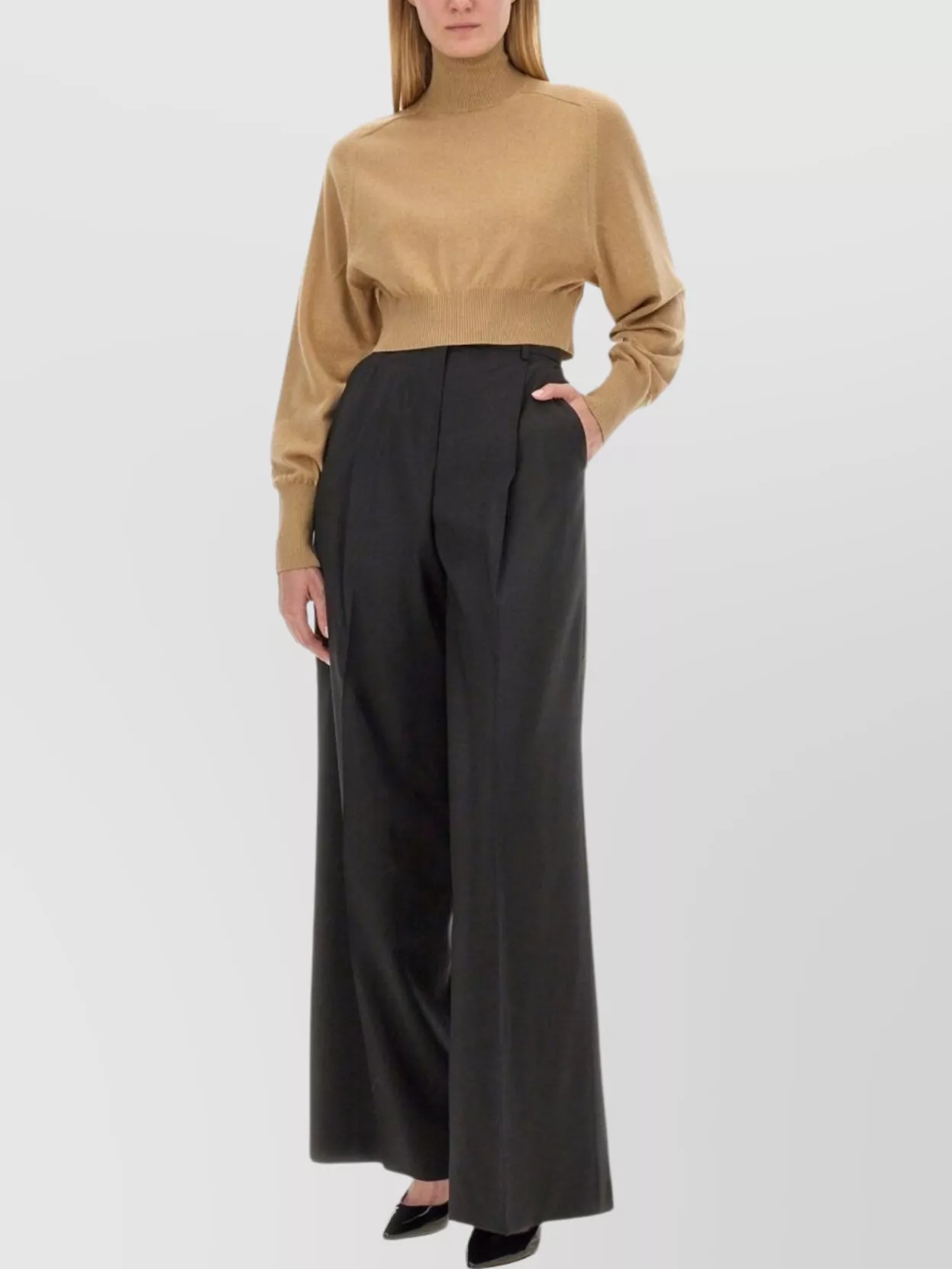 Sportmax Cropped Long Sleeve Knit Top In Brown