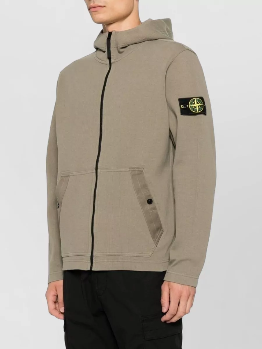 Stone Island Ribbed Zip-Up Hooded Jacket
