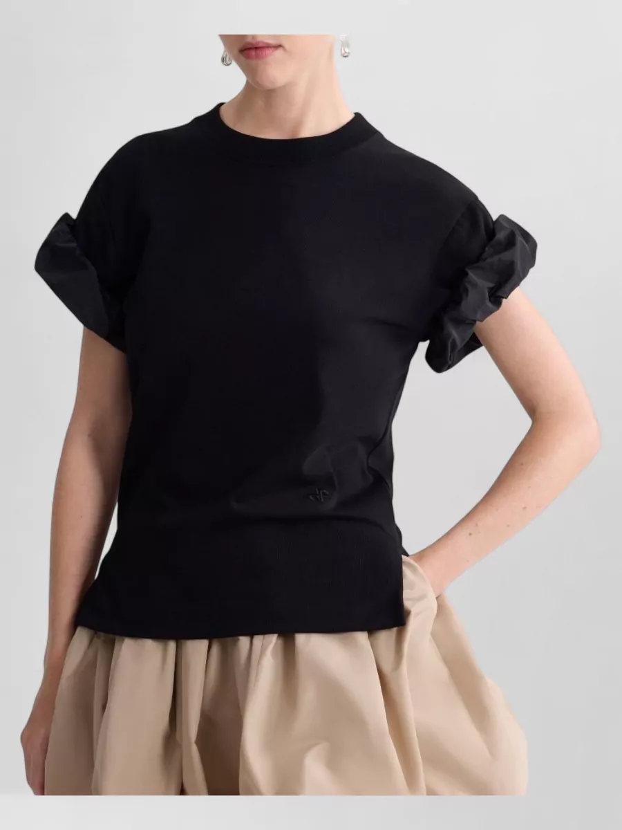 Patou Silk Blend Top Crew Neck Ruffled Sleeves