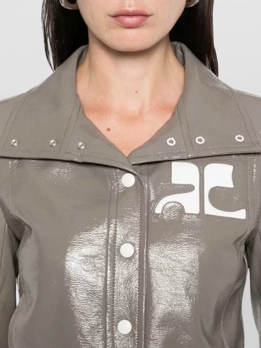 Courrèges Vinyl Jacket Long Sleeves Pointed Collar
