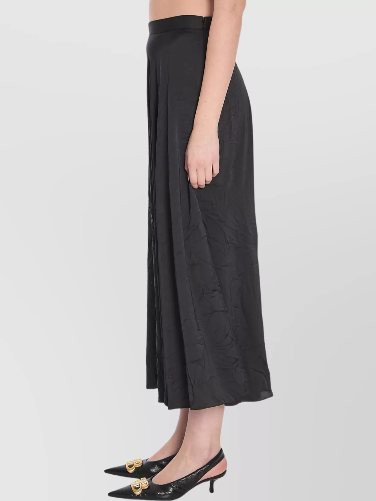 Balenciaga Asymmetrical Satin Midi Skirt In Black