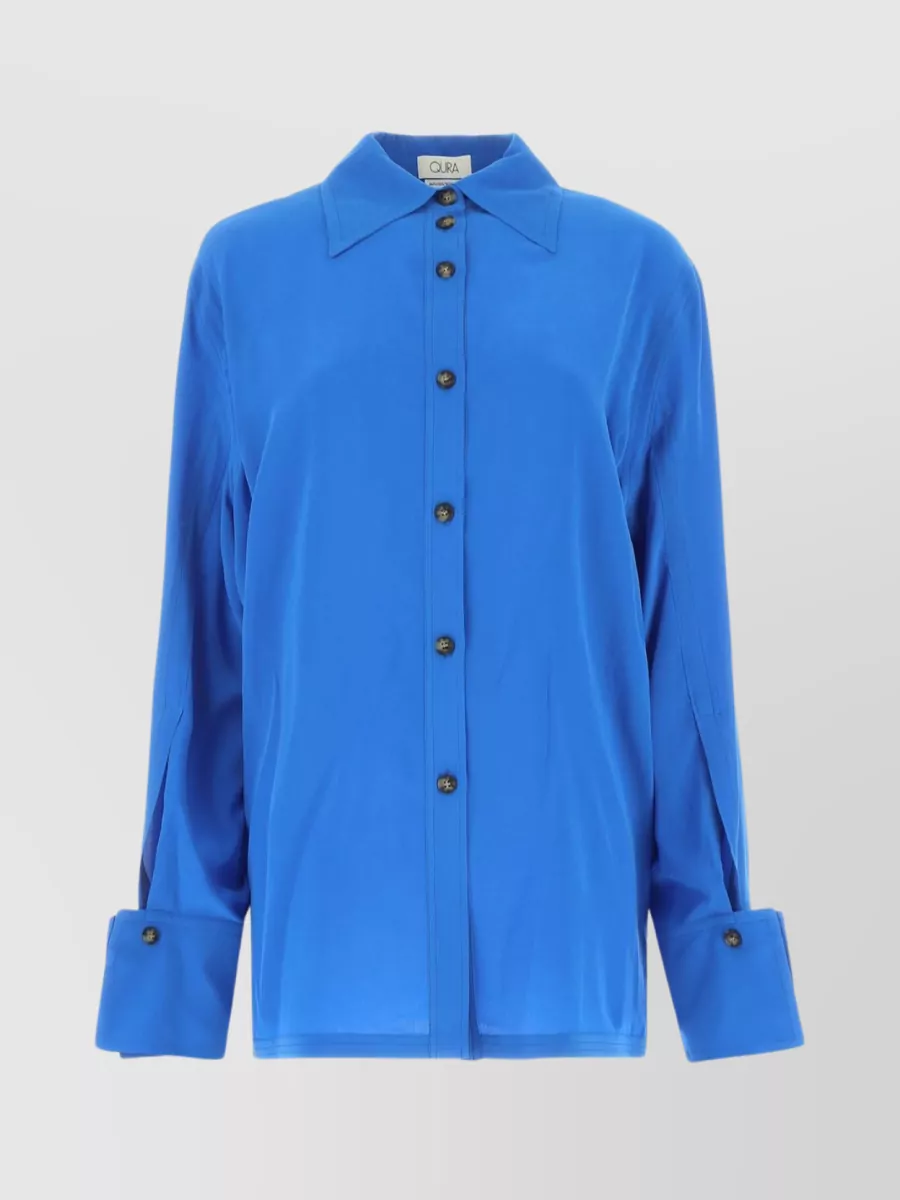 Shop Quira Split Back Shirt With Unique Collar And Buttoned Cuffs In Blue