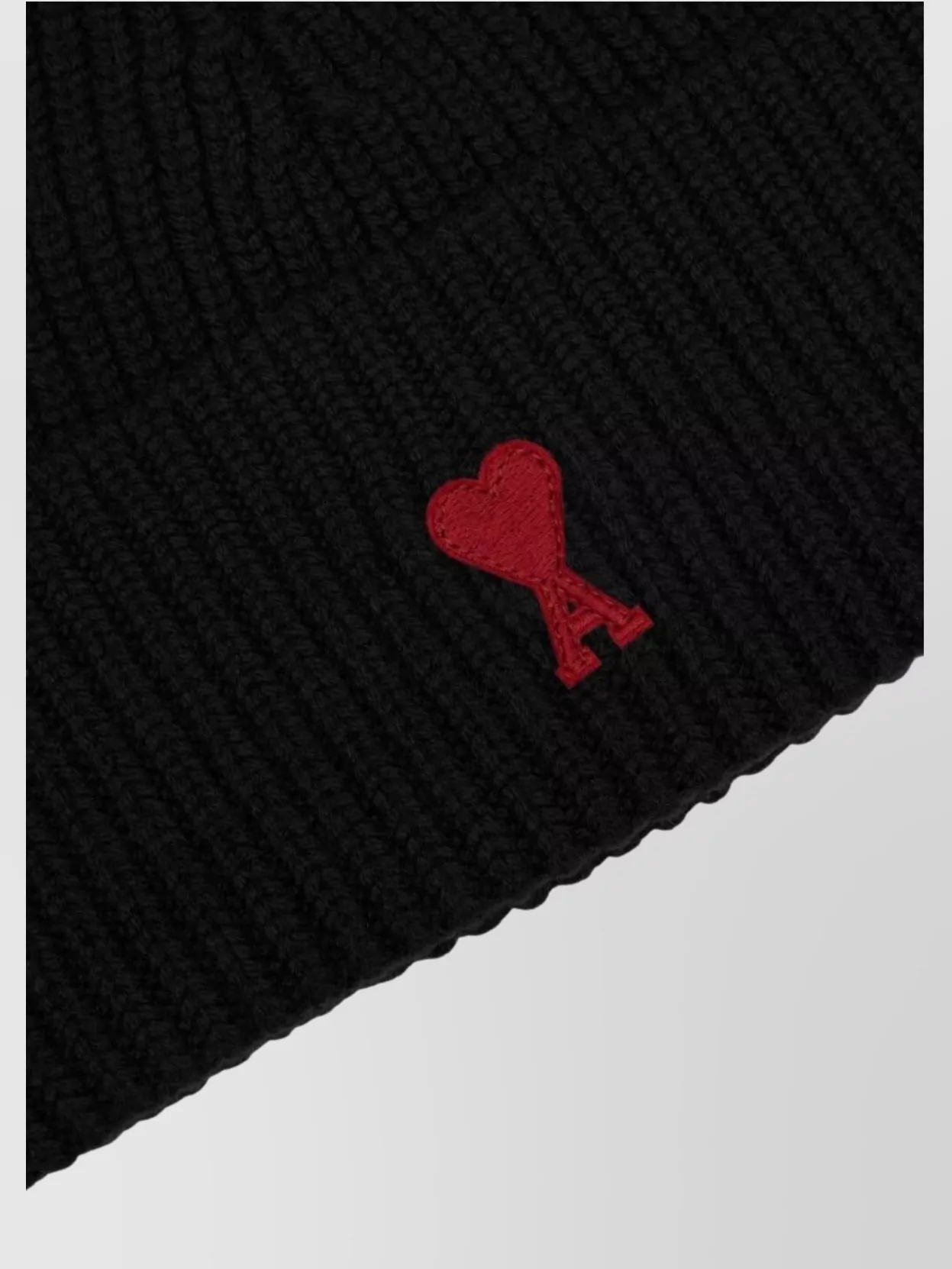 Ami Paris Wool Beanie With Ribbed Knit Design