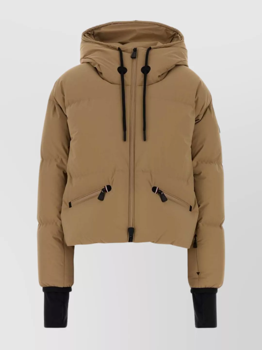 Moncler Stretch Nylon Down Jacket Hooded In Brown