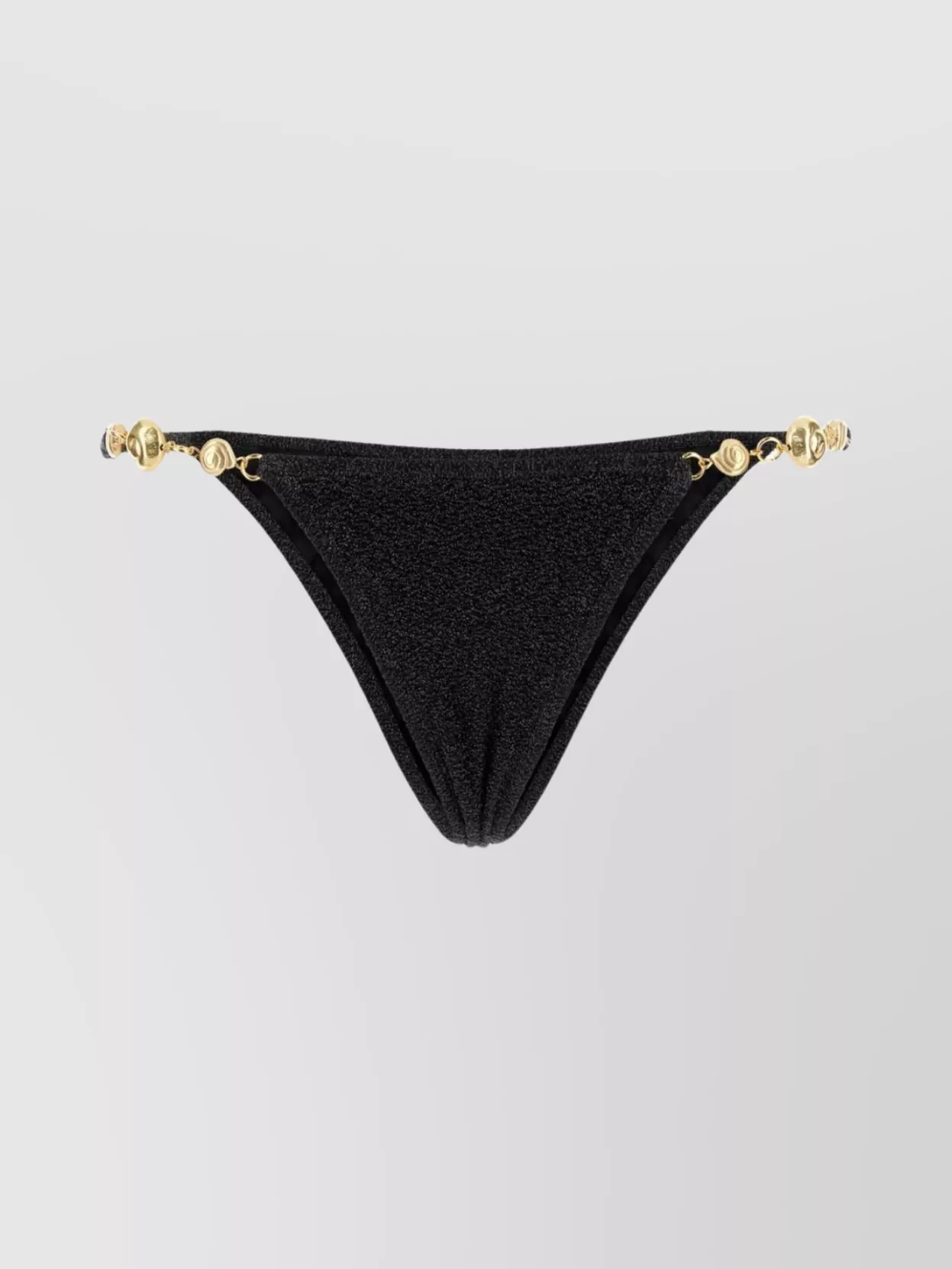 REINA OLGA STRETCH NYLON BIKINI BOTTOM WITH GOLD-TONE EMBELLISHMENTS
