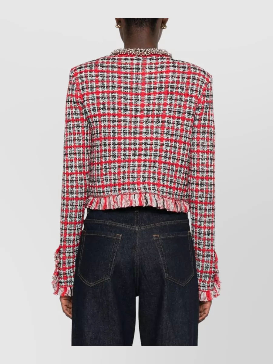Self-Portrait Bouclé Checked Cropped Jacket