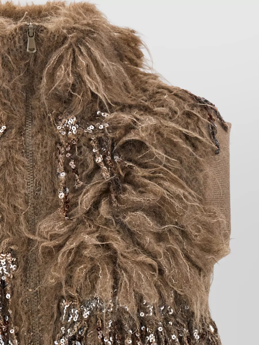 Brunello Cucinelli Mohair-Blend Sleeveless Sequin Zip Cardigan
