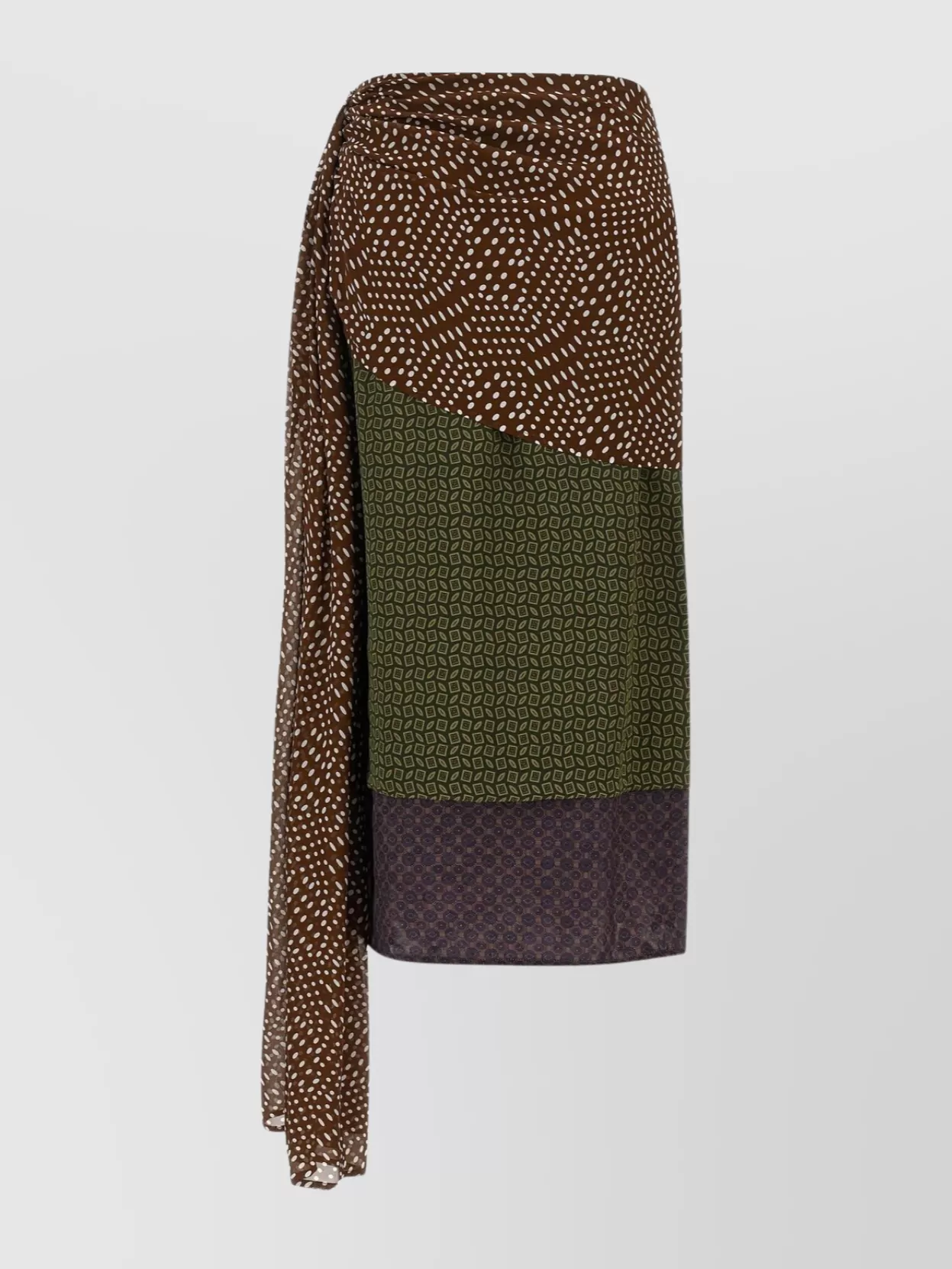 Dries Van Noten Draped Silk-satin Midi Skirt In Green